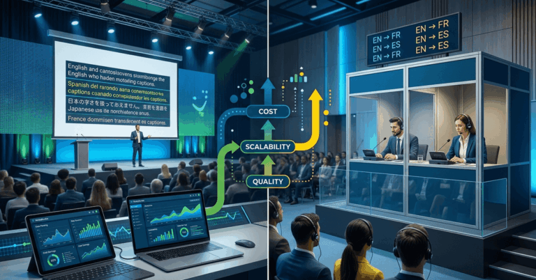 VerbalScribe vs. Human Interpreters for Multilingual Events: Cost, Scalability, and Quality Compared for 2026 - Live event captioning and translation by VerbalScribe